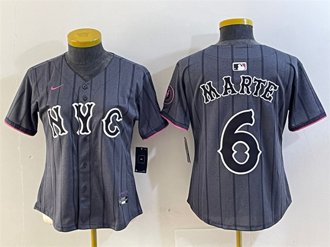 Women's New York Mets #6 Starling Marte Graphite 2024 City Connect Limited Stitched Baseball Jersey(Run Small)